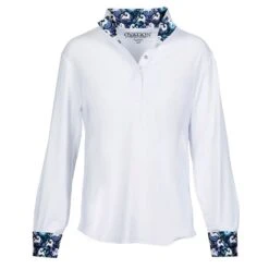 Ovation Kids' Ellie Quarter Snap Show Shirt - White/Blue Whims Horses
