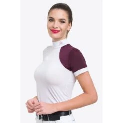 Cavalliera Women's Simply Dame Short Sleeve Show Shirt - White/Aubergine/Aubergine -Kensington Shop 644281 800 800