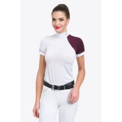 Cavalliera Women's Simply Dame Short Sleeve Show Shirt - White/Aubergine/Aubergine -Kensington Shop 644282 800 800