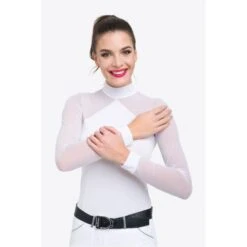 Cavalliera Women's Marielle Long Sleeve Show Shirt - White/White -Kensington Shop 644347 800 800