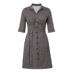 EQL Women's Belted Knit Dress - Black Bit Geo -Kensington Shop 644679 800 800