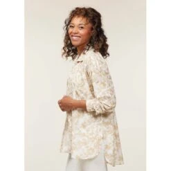 EQL Women's Soft Touch Print Button Up Shirt - Latte Countryside -Kensington Shop 650519 800 800