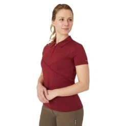 Horze Women's Lyla Technical Polo Shirt - Rhubarb Dark Red -Kensington Shop 670043 800 800