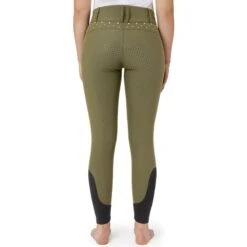 Horze Women's High Waist Full Seat Breeches W/Crystals - Winter Moss Green -Kensington Shop 677396 800 800