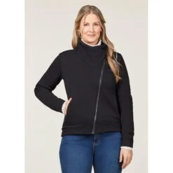 EQL Women's Wrap Front Fleece Jacket - Black -Kensington Shop 688343 800 800