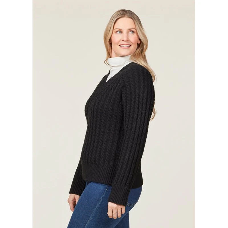 EQL Women's Brittany Cable Knit V-Neck Sweater - Black 3 EQL Women's Brittany Cable Knit V-Neck Sweater - Black - Image 3