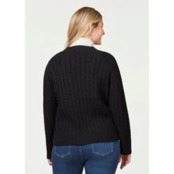 EQL Women's Brittany Cable Knit V-Neck Sweater - Black 9 EQL Women's Brittany Cable Knit V-Neck Sweater - Black -Kensington Shop 694380 800 800