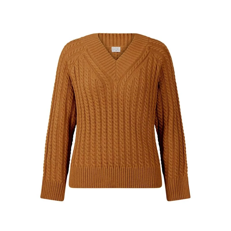 EQL Women's Brittany Cable Knit V-Neck Sweater - Spice 1 EQL Women's Brittany Cable Knit V-Neck Sweater - Spice