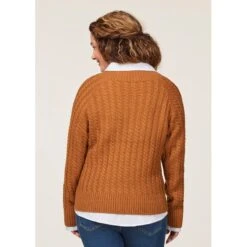 EQL Women's Brittany Cable Knit V-Neck Sweater - Spice 8 EQL Women's Brittany Cable Knit V-Neck Sweater - Spice -Kensington Shop 694397 800 800