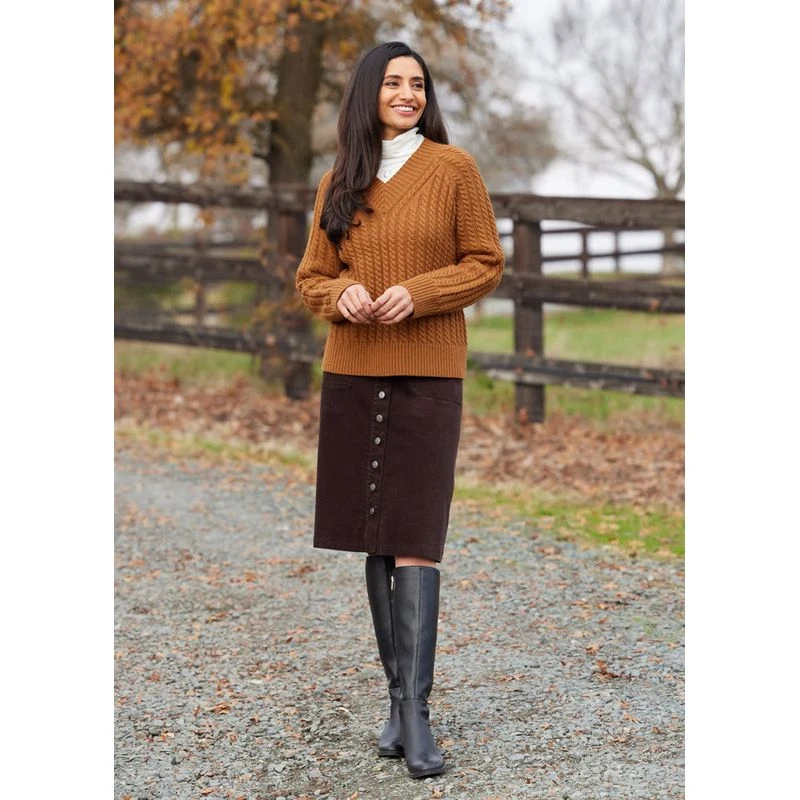 EQL Women's Brittany Cable Knit V-Neck Sweater - Spice 6 EQL Women's Brittany Cable Knit V-Neck Sweater - Spice - Image 6