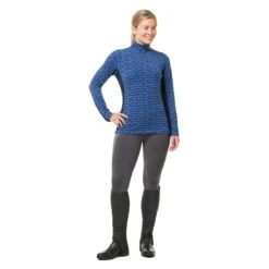 Kerrits Women's Stable Temp Merino Wool Quarter Zip Top - True Blue Wild Horses -Kensington Shop 694930 800 800