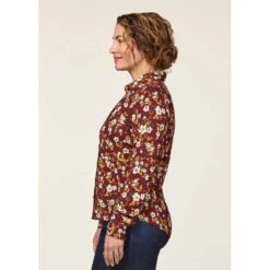 EQL Women's Ruched Button Front Long Sleeve Shirt - Sangria Snaffle Floral -Kensington Shop 698681 800 800
