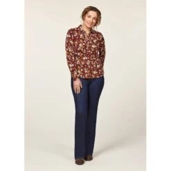 EQL Women's Ruched Button Front Long Sleeve Shirt - Sangria Snaffle Floral -Kensington Shop 698683 800 800