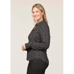 EQL Women's Ruched Button Front Long Sleeve Shirt - Black Mixed Bits -Kensington Shop 698716 800 800