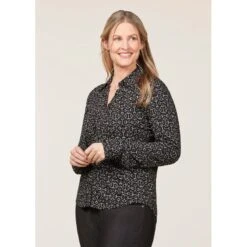 EQL Women's Ruched Button Front Long Sleeve Shirt - Black Mixed Bits -Kensington Shop 698717 800 800