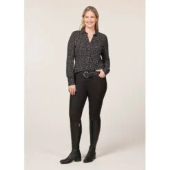 EQL Women's Ruched Button Front Long Sleeve Shirt - Black Mixed Bits -Kensington Shop 698718 800 800