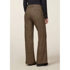 EQL Women's Chelsea Houndstooth Plaid Wide Leg Pants - Camel/Black -Kensington Shop 700264 800 800