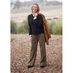 EQL Women's Chelsea Houndstooth Plaid Wide Leg Pants - Camel/Black -Kensington Shop 700266 800 800