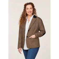 EQL Women's Chelsea Houndstooth Plaid Blazer - Camel/Black -Kensington Shop 700397 800 800