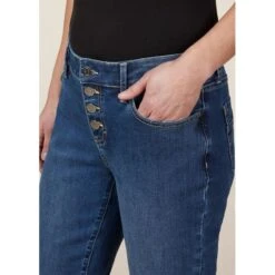 EQL Women's In Motion Button Fly Straight Leg Jeans - Midnight Wash -Kensington Shop 711517 800 800