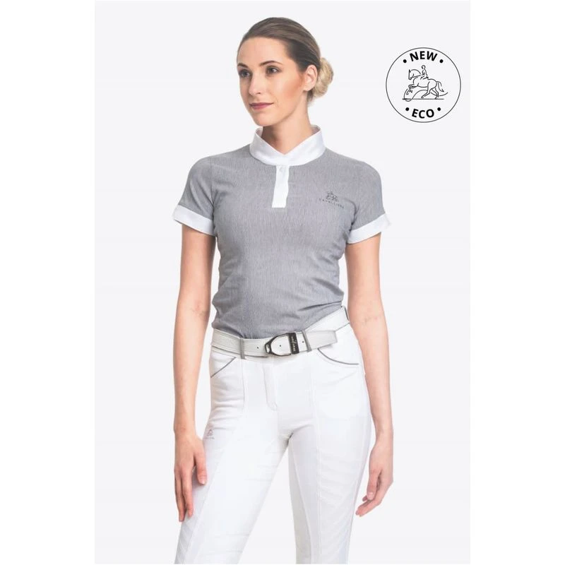 Cavalliera Women's Universe Short Sleeve Show Shirt - White/Black Microstripe 3 Cavalliera Women's Universe Short Sleeve Show Shirt - White/Black Microstripe - Image 3