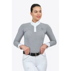 Cavalliera Women's Universe Long Sleeve Show Shirt - White/Black Microstripe