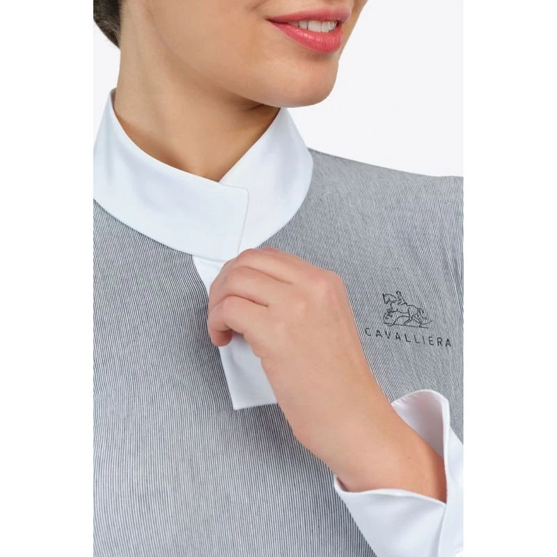 Cavalliera Women's Universe Long Sleeve Show Shirt - White/Black Microstripe 2 Cavalliera Women's Universe Long Sleeve Show Shirt - White/Black Microstripe - Image 2