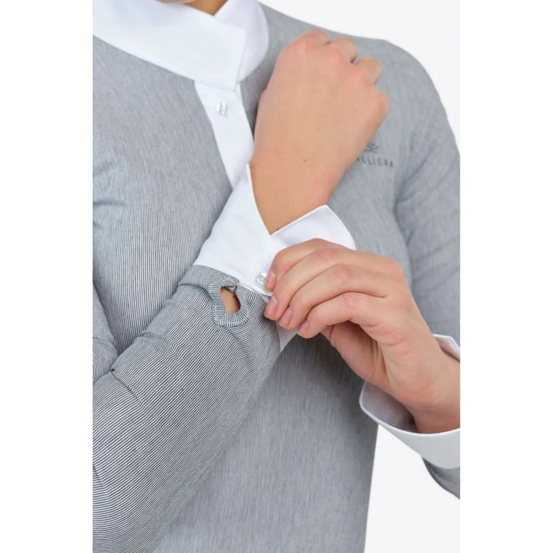 Cavalliera Women's Universe Long Sleeve Show Shirt - White/Black Microstripe 3 Cavalliera Women's Universe Long Sleeve Show Shirt - White/Black Microstripe - Image 3